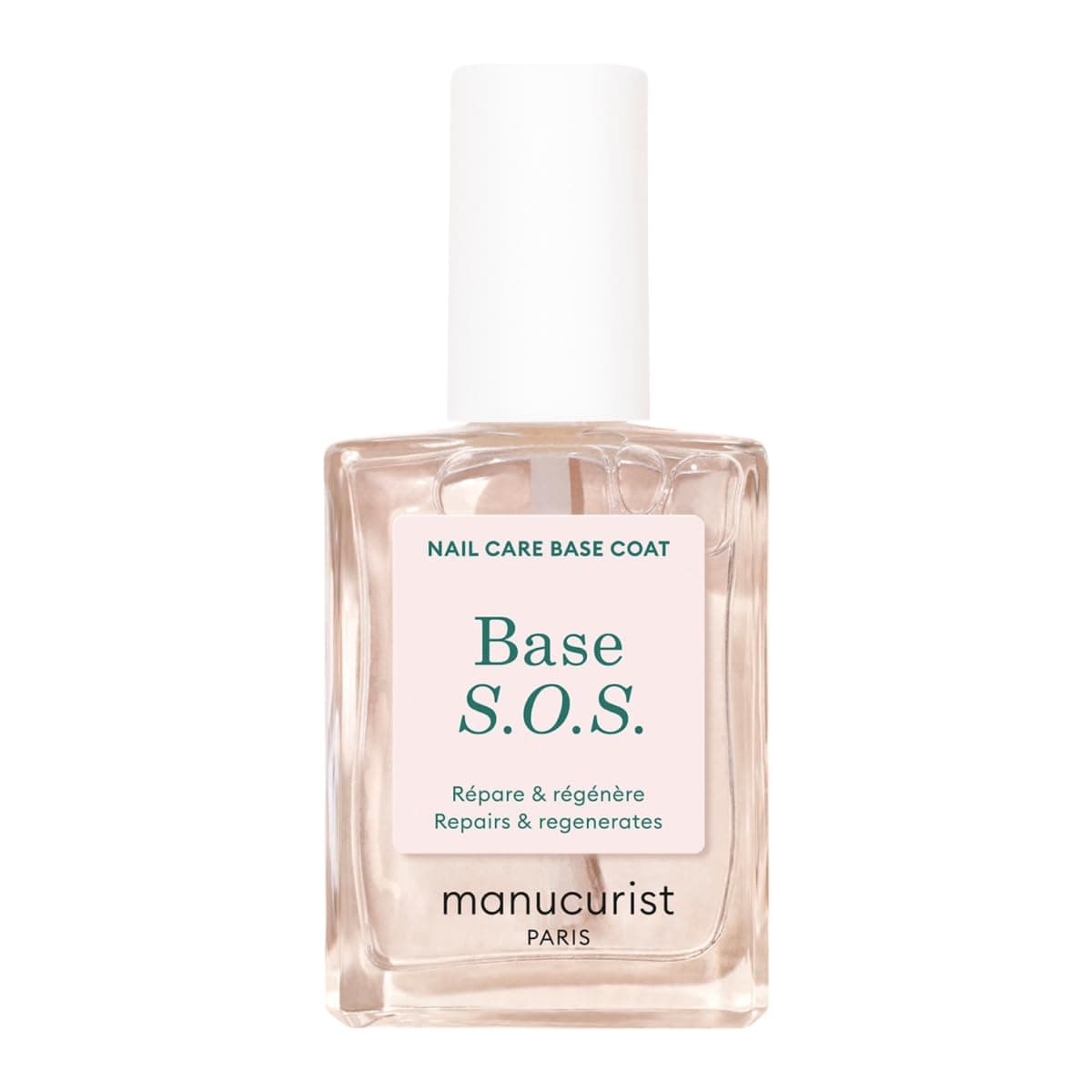 Manucurist - S.O.S. Base Coat - Enriched with Vitamins C and B5 - Nail Fortifier - Repairs and Strengthens - Care for Very Damaged Nails - Vegan, Up to 78% Plant-Based - Made in France - 15 ml