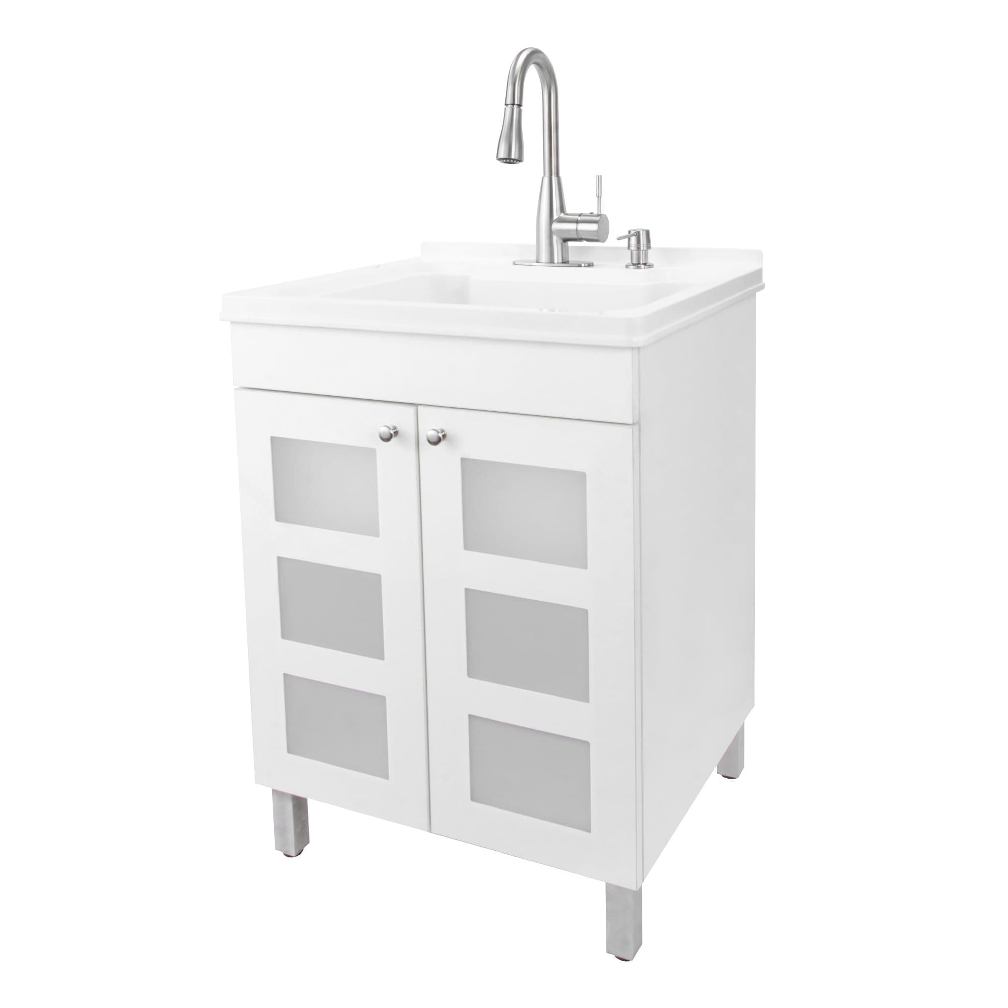 Tehila Utility Sink in White Vanity Cabinet, Stainless Pull-down Faucet