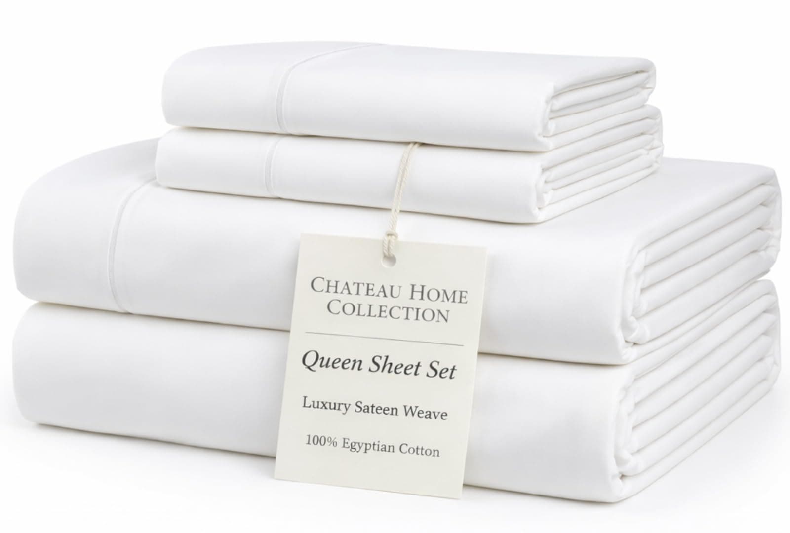 100% Egyptian Cotton Sheets Queen Size Bed Set, 15" Deep Pocket Queen Sheet set, Sateen Cotton Bed Sheet, Cool Soft Breathable No Pill Elasticated Luxury White Bedding For All Seasons