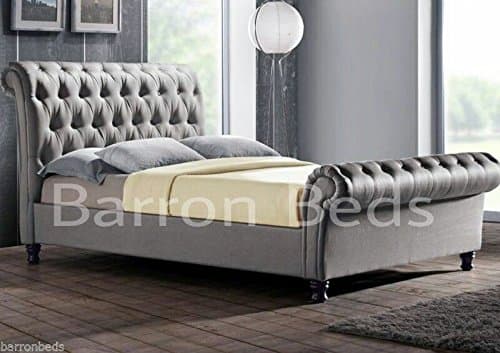 Barron Beds Crushed velvet or chenille scroll sleigh bed frame and two types of fabric to choose from … (BLACK CHENILLE FABRIC, 4FT6 DOUBLE)