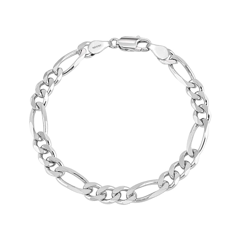 Solid 925 Sterling Silver Figaro Link Chain Bracelet | Italian Diamond-Cut Figaro Chain Bracelet for Women Men, Made in Italy (7, 7.5, 8, 8.5, 9 Inches)