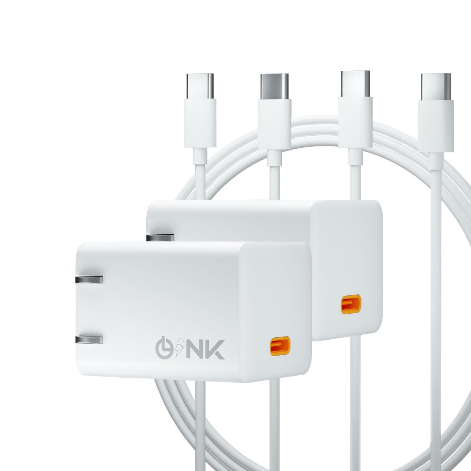 30W Fast Charging USB C GaN Charger Block(2 Pack), Foldable Compact USB Wall Charger, Universal for iPhone 15/14/13 Pro Max, iPad Pro/Air, Airpods, Samsung (Fast Charging Cable Included)-White