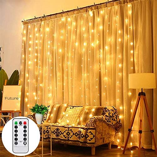 Pandalight 300 LED Window Curtain String Lights, 9.8ft x 9.8ft Waterfall Lights with Remote Control for Christmas Wedding Party Home Garden Bedroom Outdoor Indoor Wall Decorations (Warm White)