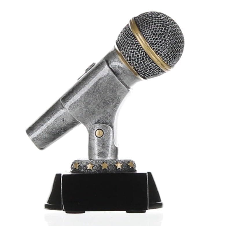 Decade AwardsMicrophone Trophy, Silver | Engraved Mic Drop Award - 6 Inch Tall - Engraved Plate on Request