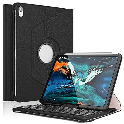 iPad Pro 11 Keyboard Case 2018,Bluetooth Keyboard boriyuan-360 Degree Rotating Stand PU Leather Smart Cover with Detachable Wireless Bluetooth Keyboard for iPad 11 inch 2018- Black