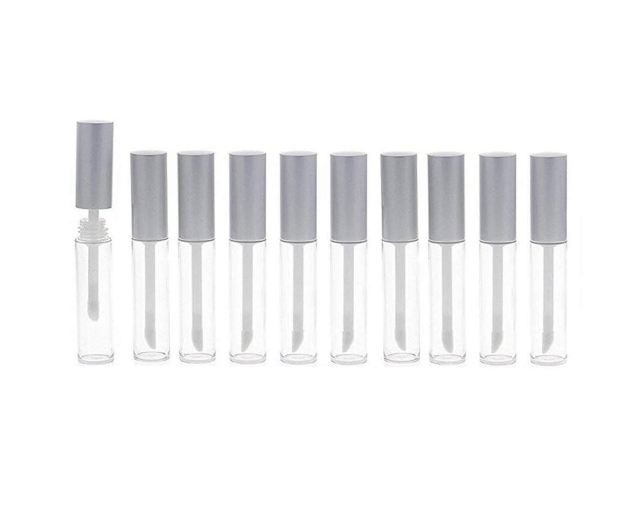 erioctry 10PCS 10ml Empty Clear Lip Gloss Containers for Lipstick Samples Lip Balms Mini Refillable Travel Empty Lipgloss Bottle Tube Vials Containers with Bar Silver Lid (Transparent,Silver Lid)