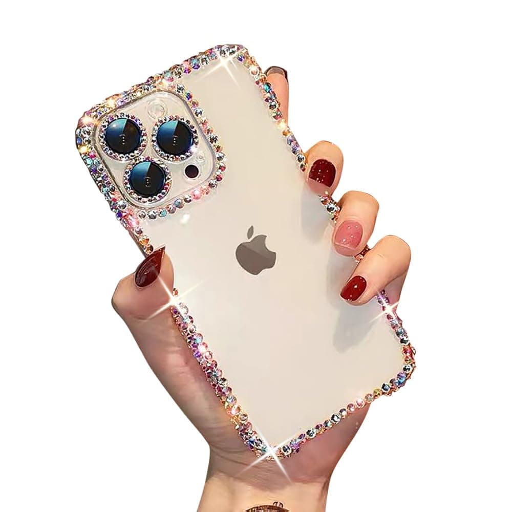 Qekaum Clear Case for iPhone 11 Pro Case Glitter, Luxury 3D Diamond Bling Case for Women Grils Shiny Rhinestone Gem Cover Soft TPU Slim Silicone Lens Film Protective Cute Sparkly Girly Phone Case