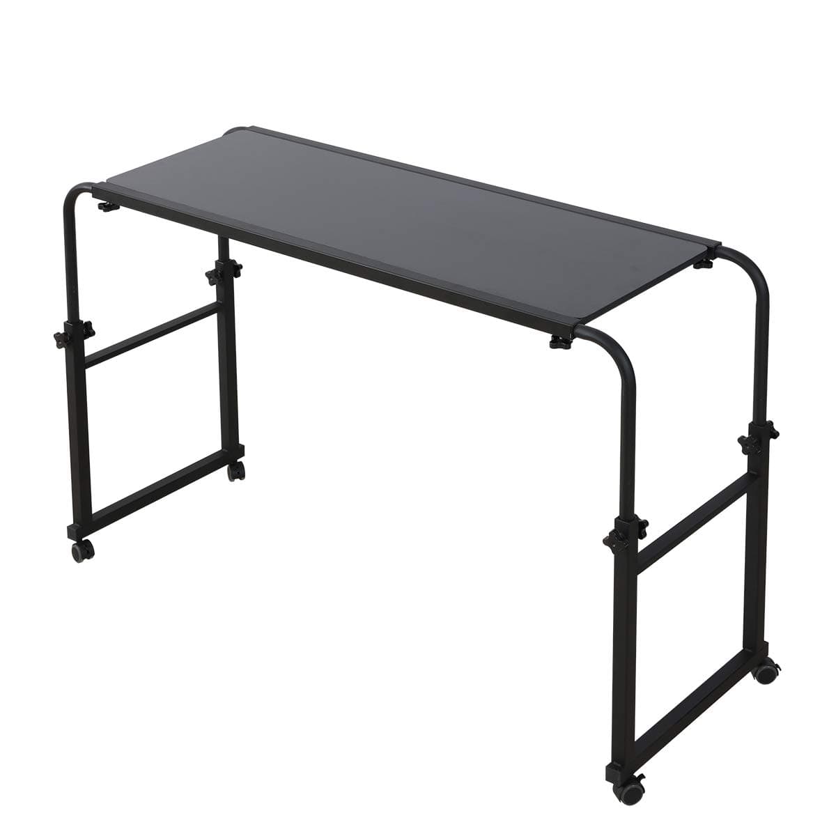 TigerDad Overbed Table with Wheels, 350lbs Capacity Heavy Duty Rolling Bed Desk for King Queen Bed, 55"-83" Adjustable Length & Height, Mobile Cross Bed Laptop Stand for 17 inch Computer, Black