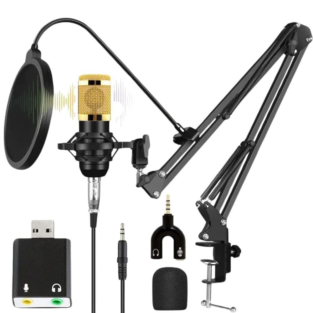 TECHBLAZE Condenser Microphone Recording All Set kit with Boom Arm Stand, pop Filter & USB Sound Card for BM 800 Studio mic Singing, Podcast Mike, Gaming, Voice Over, Streaming, YouTube (Black)