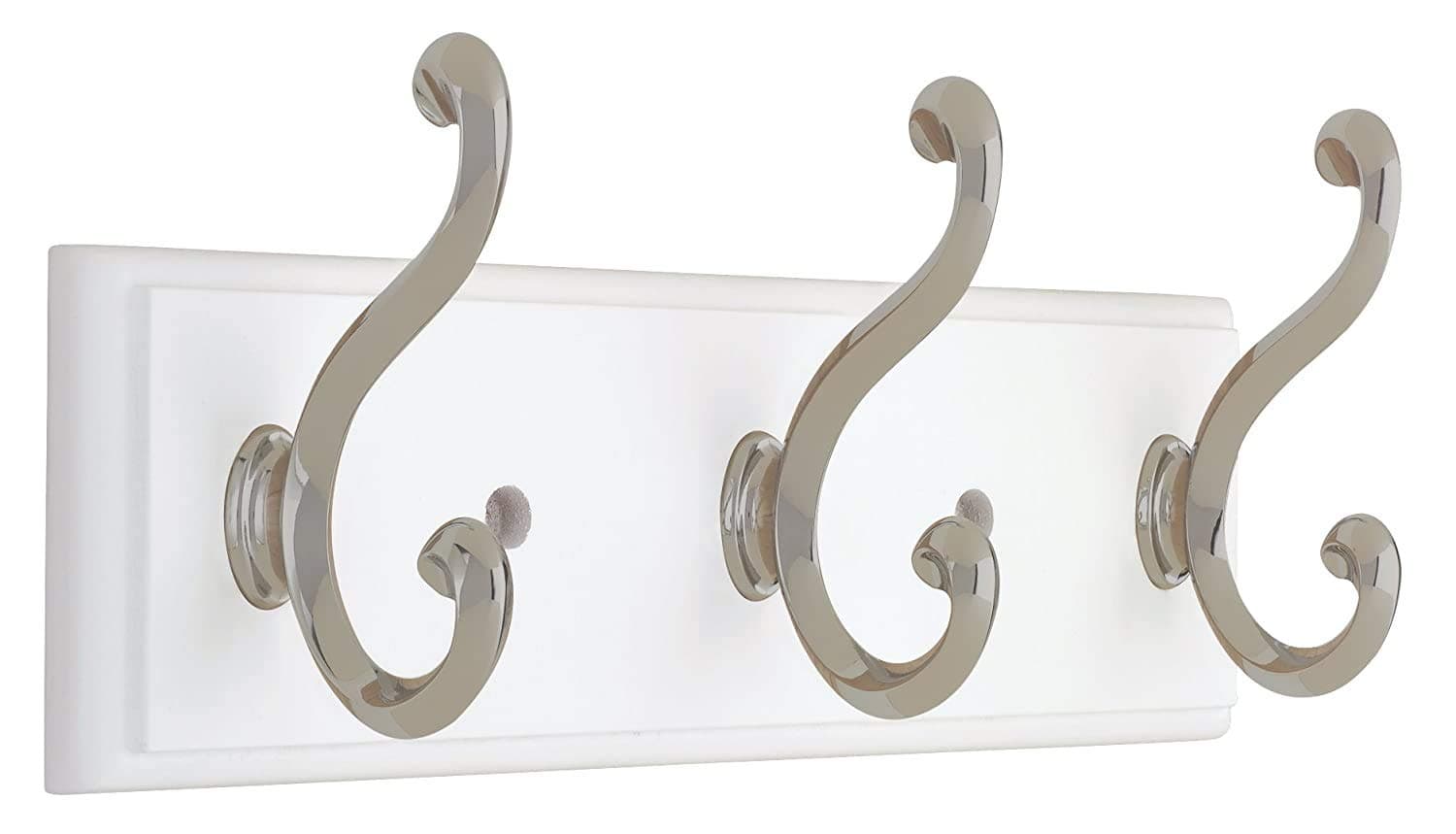 LIBERTY 129854 Wall Mounted Coat Rack with 3 Decorative Hooks, 10-Inch, Satin Nickel and White