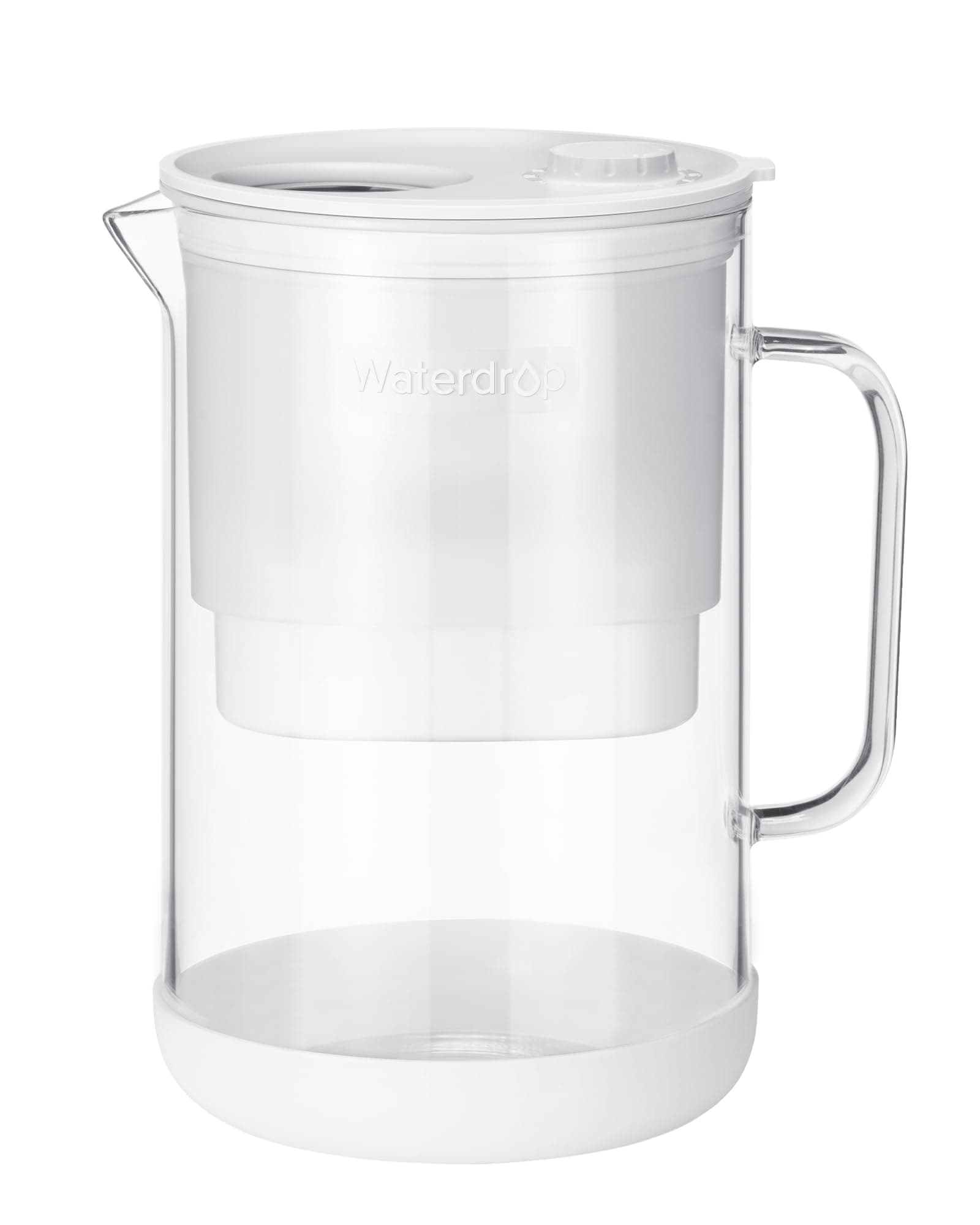 Waterdrop Large Glass Water Filter Pitcher, Eco-Friendly, with 1 NSF 53&42&372 Certified Filter, 10-Cup, Reduces PFOA/PFOS, Chlorine, Cadmium, Copper, Mercury, BPA Free, Easy to Clean, White