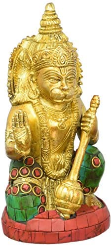Solid Brass Lord Hanuman/Maruthi/Anjaneya/Bajrangbali/Monkey God Statue Idol, Decorative Hindu Religious Gift and Home Decor from India (Height 5.3" /Round Base 2.4")