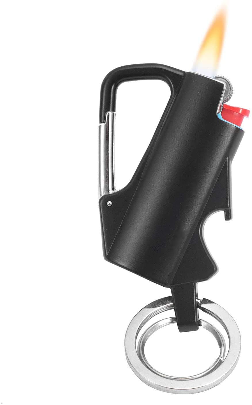 Multitool Keychain Lighter Sleeve Metal Lighter Case Cover Holder with Bottle Opener and Zinc Alloy Carabiner Clip for Mini Lighter (NOT Include)