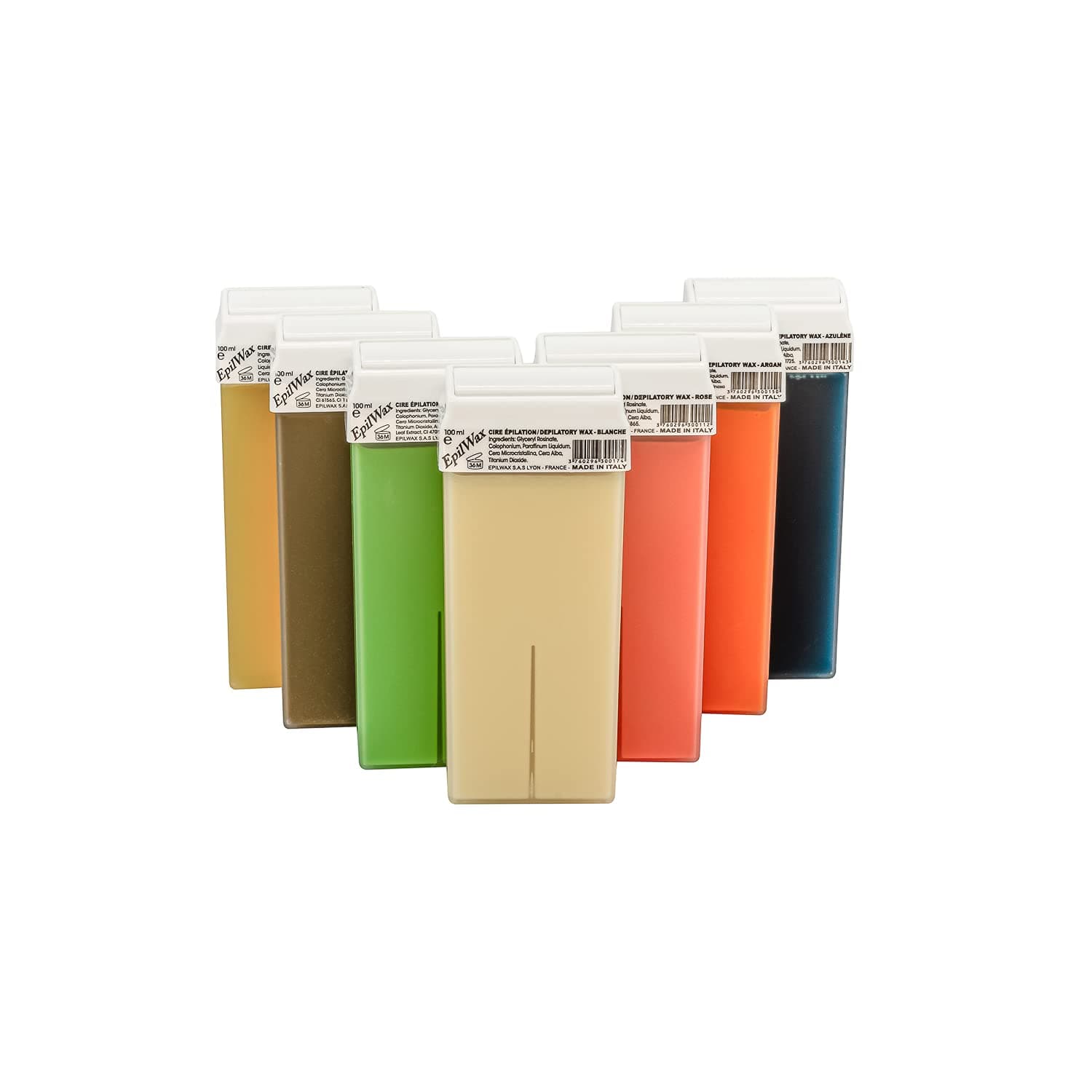 Roll On Wax Epilation - Easy to Spread and Remove - 7 Refills/Cartridges Honey, Argan, Aloe Verra, Rose, Chocolate, Azulene and Vanilla - 100ml