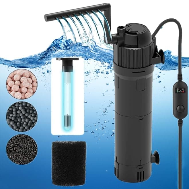 Internal Fish Tank Filter,5 in 1 Aquarium Filter with UV Steriliser,(Aeration/Rainfall,etc) Filter Pump for 80-200L Aquariums,650 L/H Aquarium Filter Pump Flow Rate and Direction Adjustable