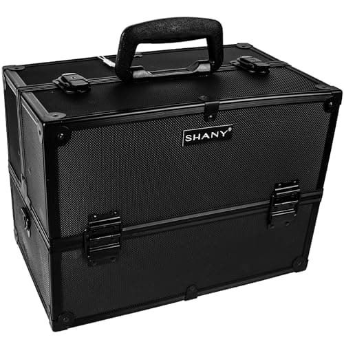 Shany Essential Pro Makeup Train Case with Shoulder Strap and Locks, Black