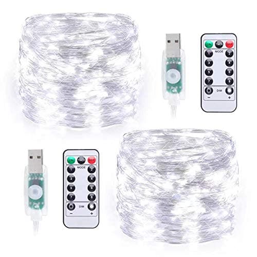 TingMiao Fairy Lights Copper Wire String Lights 8 Modes LED String Lights USB Powered with Remote Control for Wedding Party Home Christmas Decoration, Cool White,2 Pack 33ft 100 LED