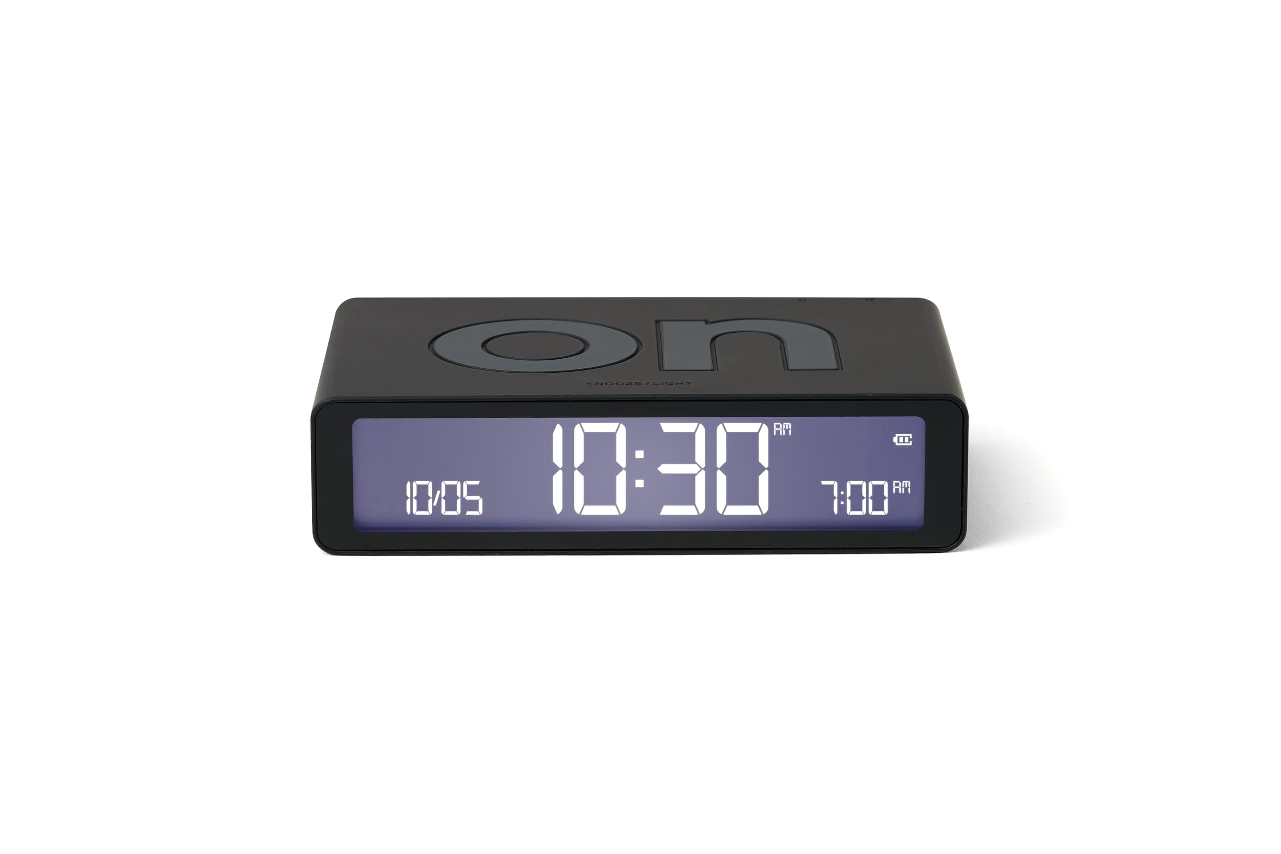 – Flip Classic Digital Alarm Clock with Reversible On/Off Faces, Rechargeable bedside clock with LCD display, Touch Sensor for Snooze & Light function - Black