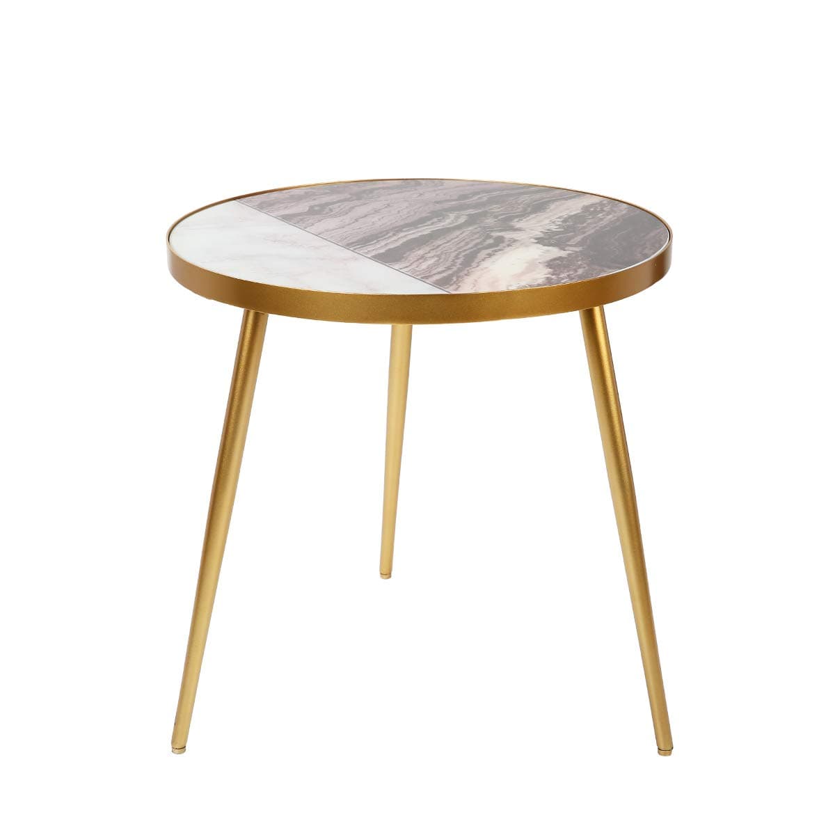 Modern Faux Marble Top Side End Table with Gold Frame (18x18x18-inch, Black Marble Look)