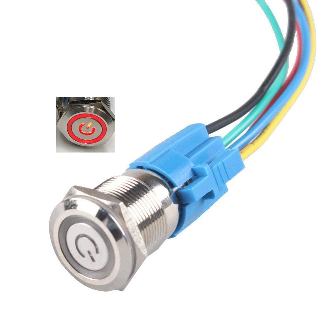 HiLetgo Latching Pushbutton Switch 16mm 5/8" 12V-24V 5A Power Angel Eye LED Light Metal Toggle Switch with Wire Socket Plug