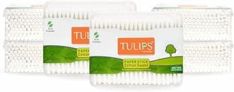 TULIPS Cotton Ear Buds/Swabs (Pack of 6) with white PAPER Sticks 200/400 Tips in a Flat Box