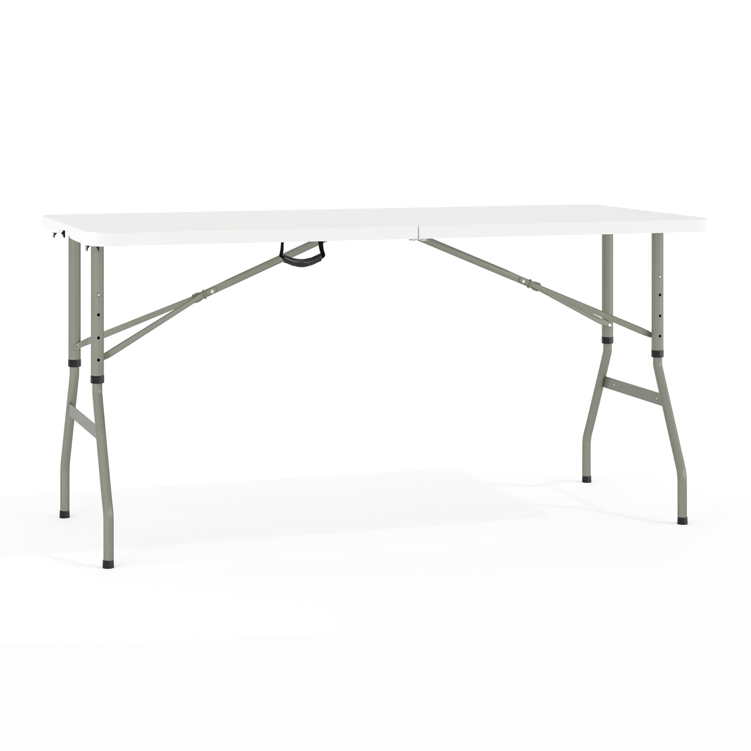 - 5-Foot Height Adjustable Bi-Fold Granite White Plastic Folding Table with Handle
