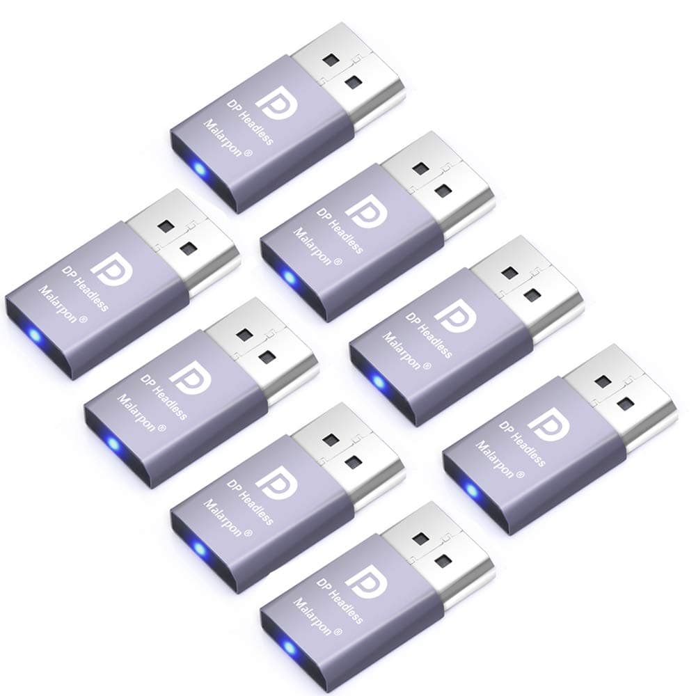 Malarpon DispalyPort Headless Ghost Display Emulator with Blue Light for PC 4K DP Dummy Plug (fit Headless 1080@60Hz-3840x2160@17Hz) 8P