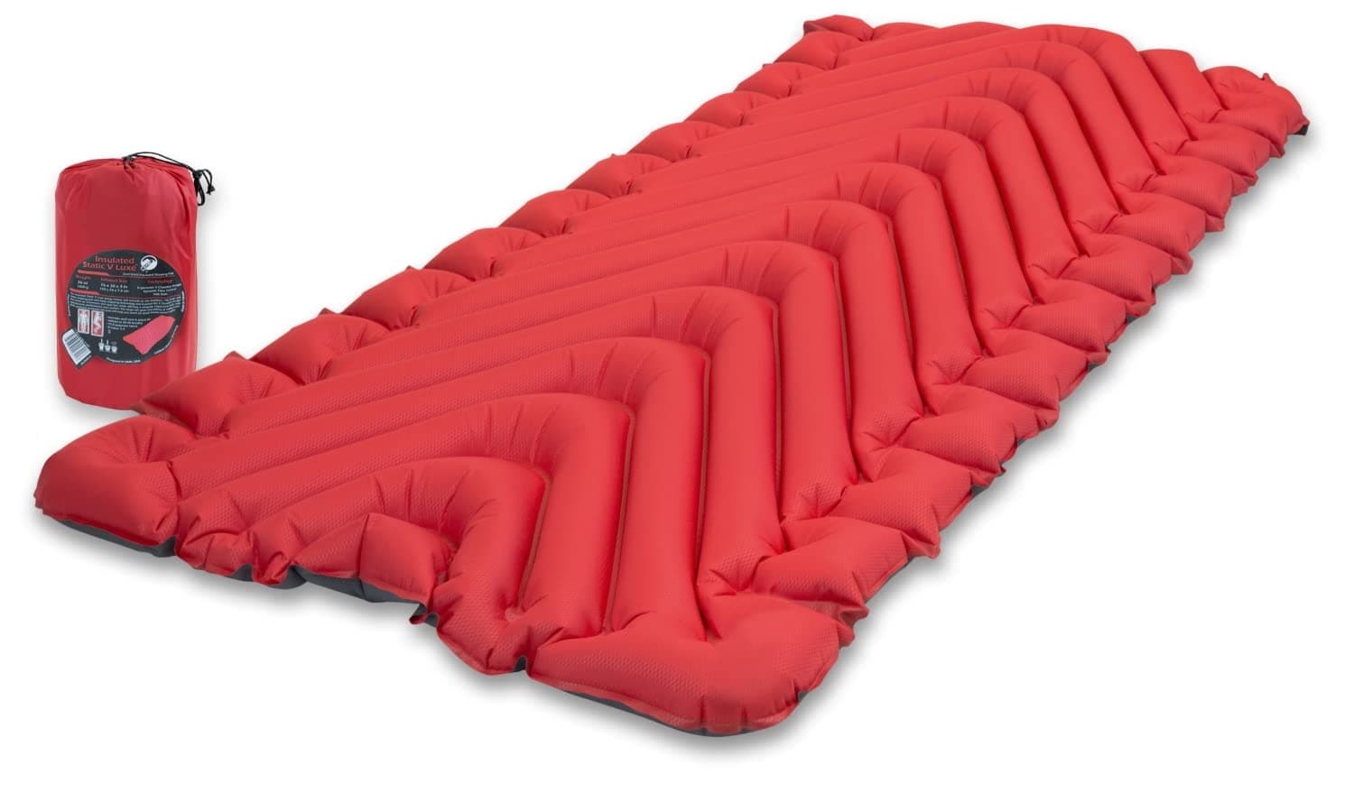 Insulated Static V Luxe Inflatable Sleeping Pad for Camping, Lightweight Hiking and Backpacking Air Bed For Cold Weather,Red