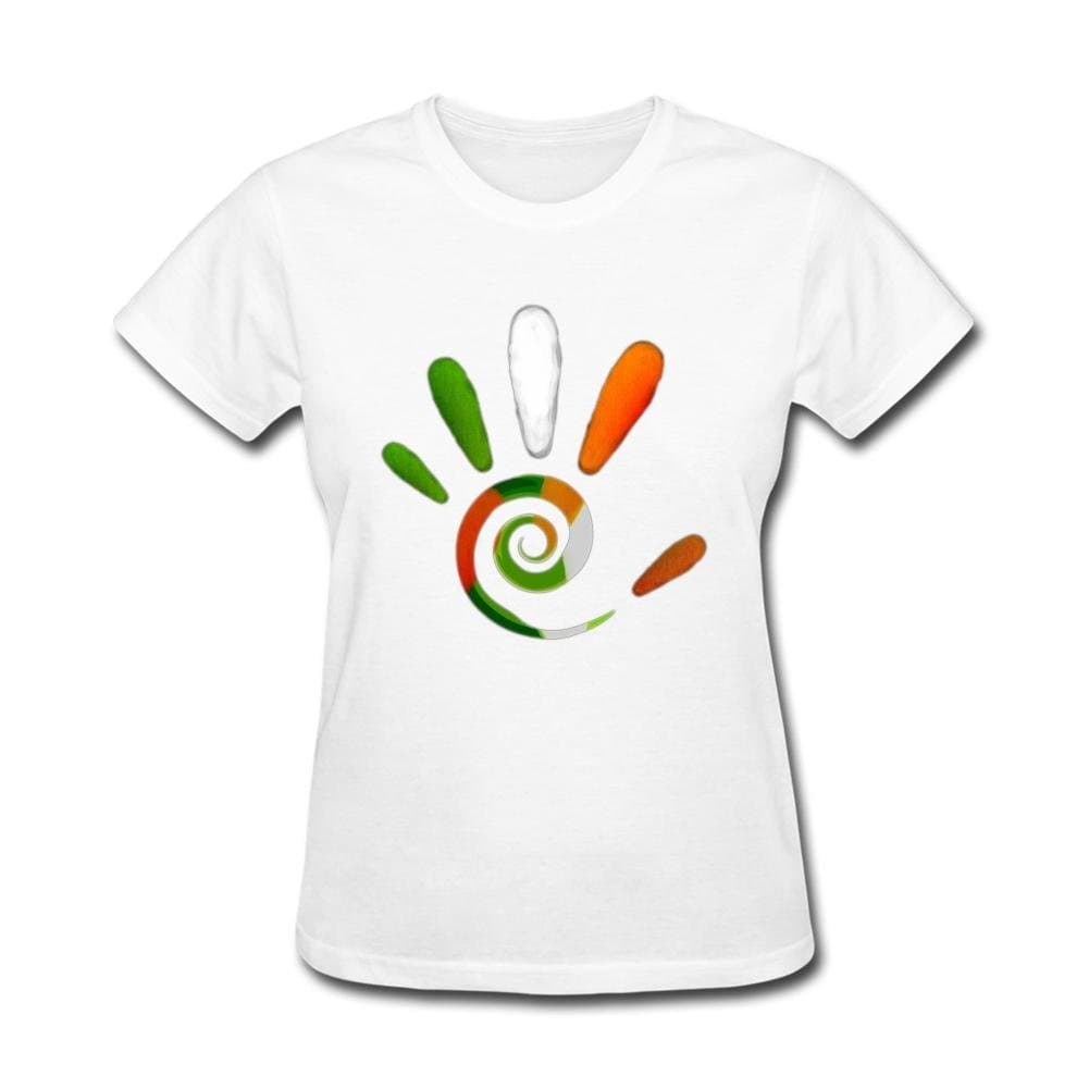 Susyrion Women's Indian Flag Hand Design Basic Short Sleeve T-Shirt XXL