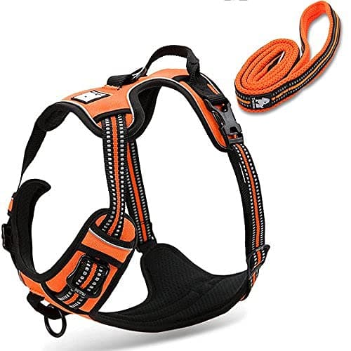 fiE FIT INTO EVERYWAY Range Of Front Side No Pull Dog Harness Outdoor Adventure 3M Reflective Pet Vest with Handle Adjustable Protective Nylon Walking Pet Harness (M, Orange Set)