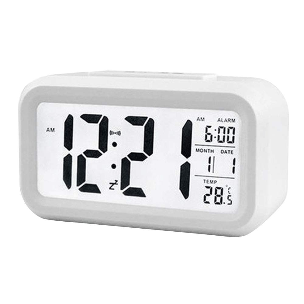 douself Smart Digital Alarm Clock with Date and Temperature Snooze Button on Top Battery Operated Rectangle Desk Clock with Night Light for Bedroom Kids Children Girls Boys