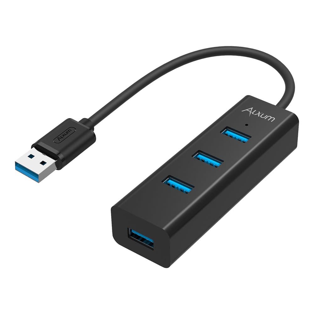 Alxum 4 Port USB 3.0 Hub with Micro USB Power Port, Fast Data Transfer USB Hub Extender Extension Connector Compatible Windows PC, Mac, Surface Pro, Laptop, Printer, 1FT- Black