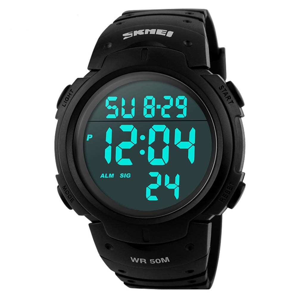 Mens Digital Watches Waterproof LED Backlight Large Number Display Multifunction Sport Wristwatch