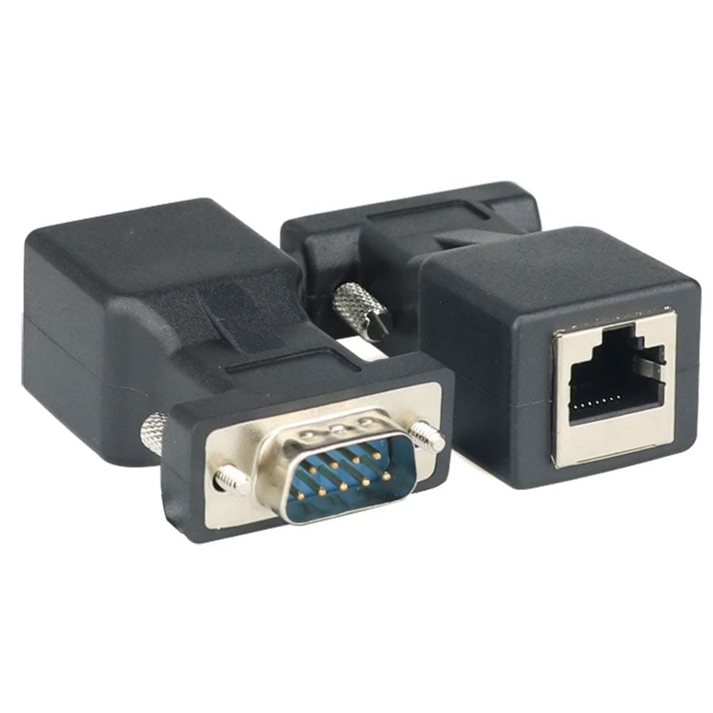 DB9 RS232 Male to RJ45 Network Adapter, COM Port to Cat5e/6 LAN Ethernet Port Converter, DB9 Serial Port Male to RJ45 Female (Pack of 2)