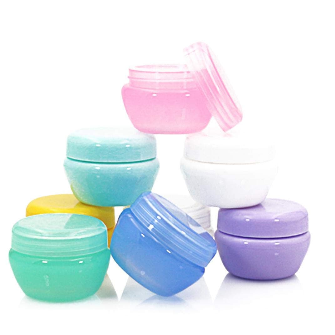 8Pcs Cosmetic Empty Containers Made Of Plastic Makeup Pattern Round Pot Jar Mushroom Shape Cream Containers With Screw Lids For Eye Shadow, Nails, Powder, Paint, Jewelry 5g (Clear/White/Pink /