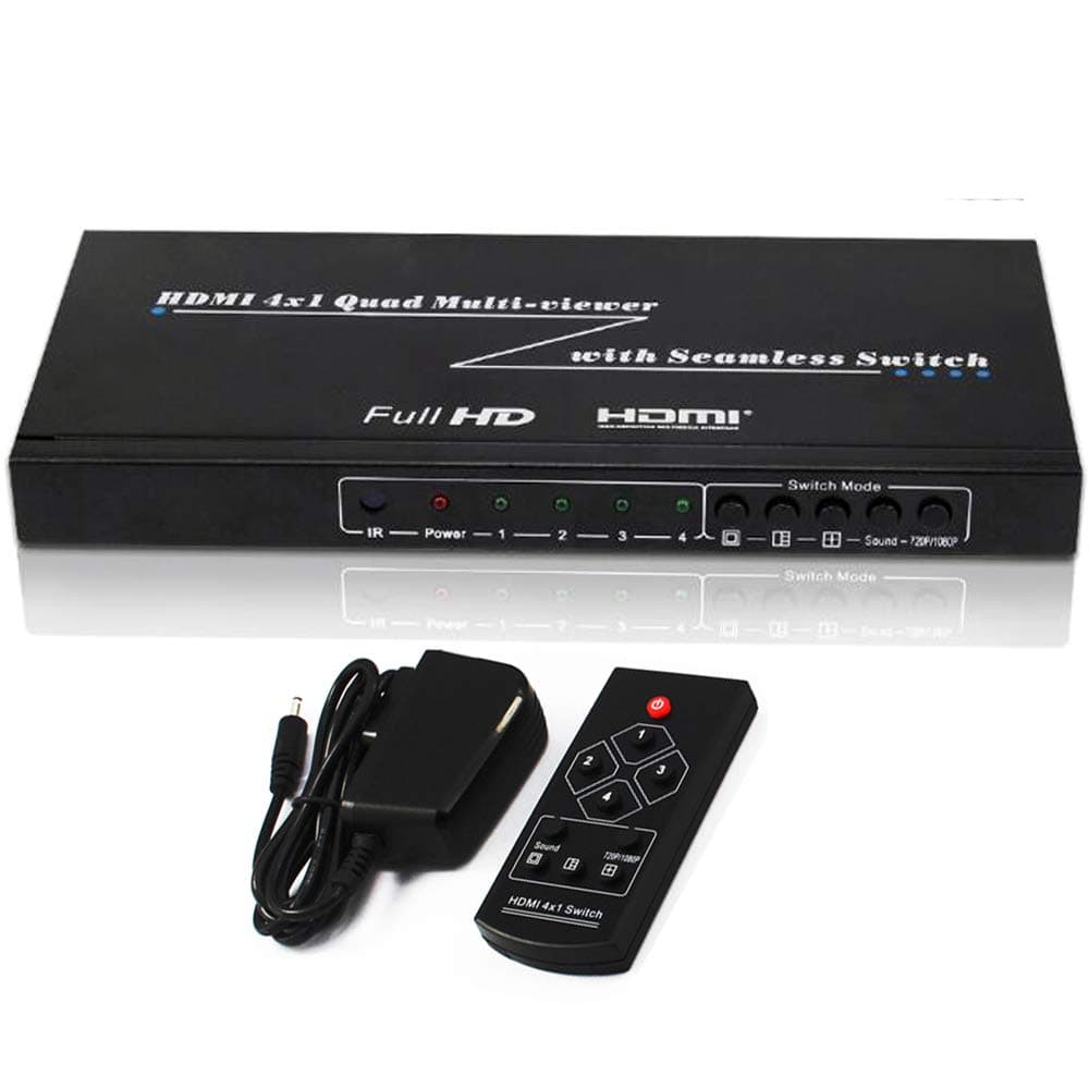 Unocho HDMI Quad 4x1 Screen Multi-Viewer Seamless Switcher 4 Ports Four Way Image Splitter HDCP 1.2 Support 1080p for PS4 PC DVD