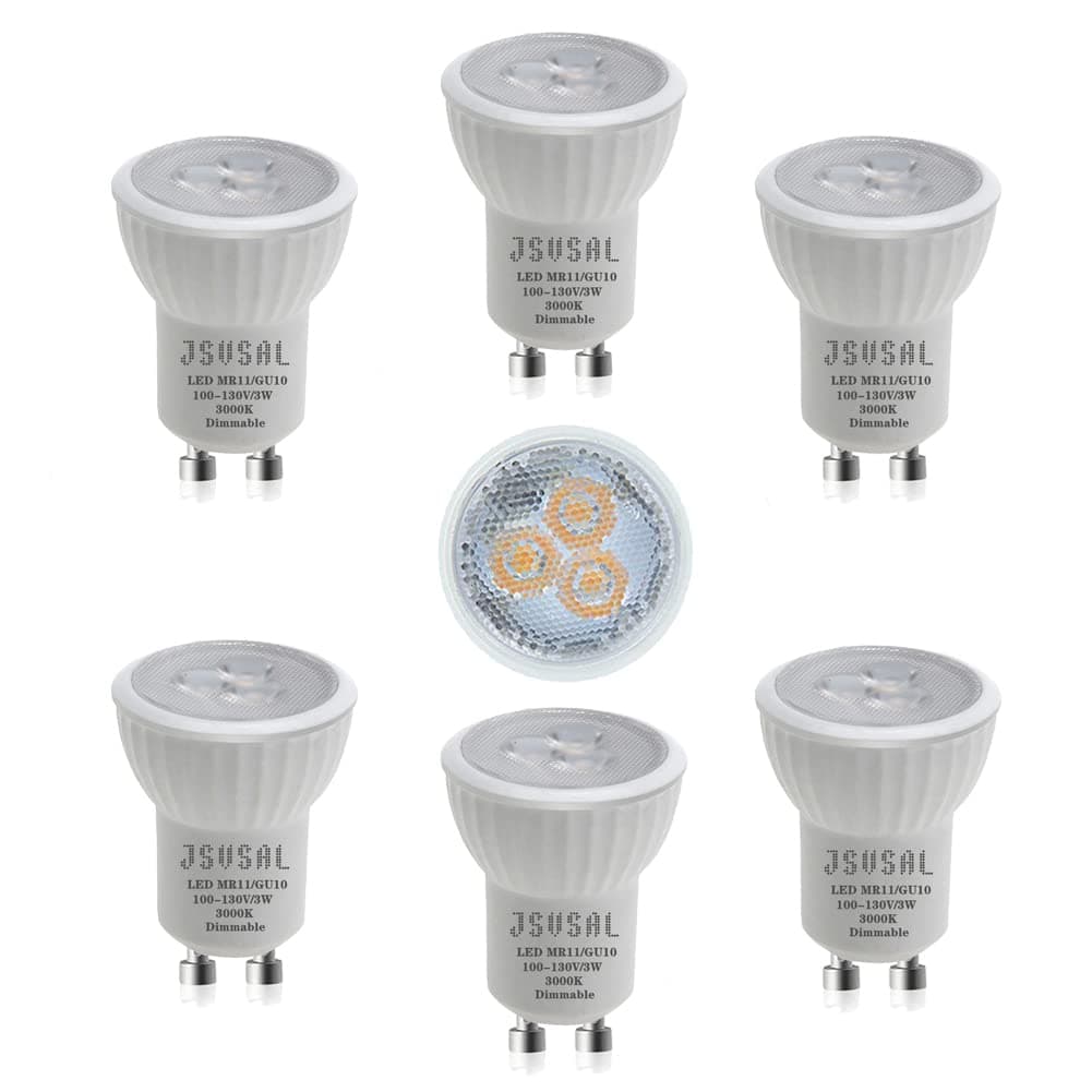 MR11 GU10 35mm Mini LED Light Bulbs,Dimmable,3000K Soft White, AC 120V, 3W GU10 Base Spotlight Bulbs Replace 25-35W Small Halogen Bulb for MR11 Track Lighting,6-Pack