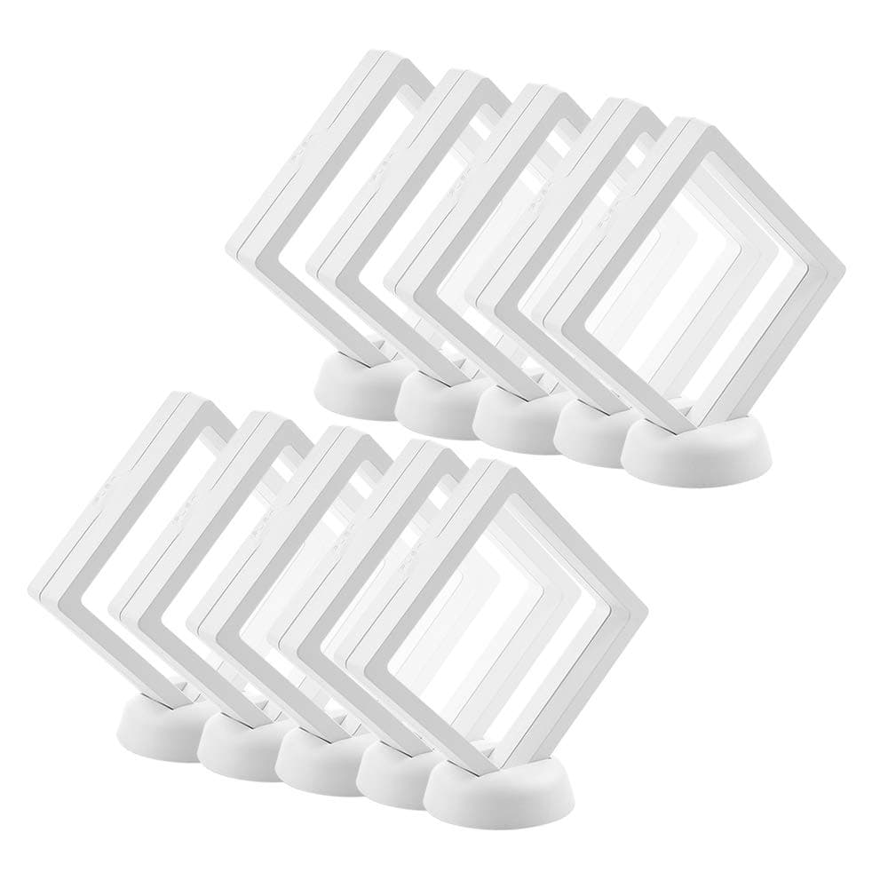 CrazyStorey Set of 10 Pcs White 3D Floating Frame Display Holder Stands ,Medallions, Jewelry,Challenge Coin,2.75 x 2.75 x 0.75 inches