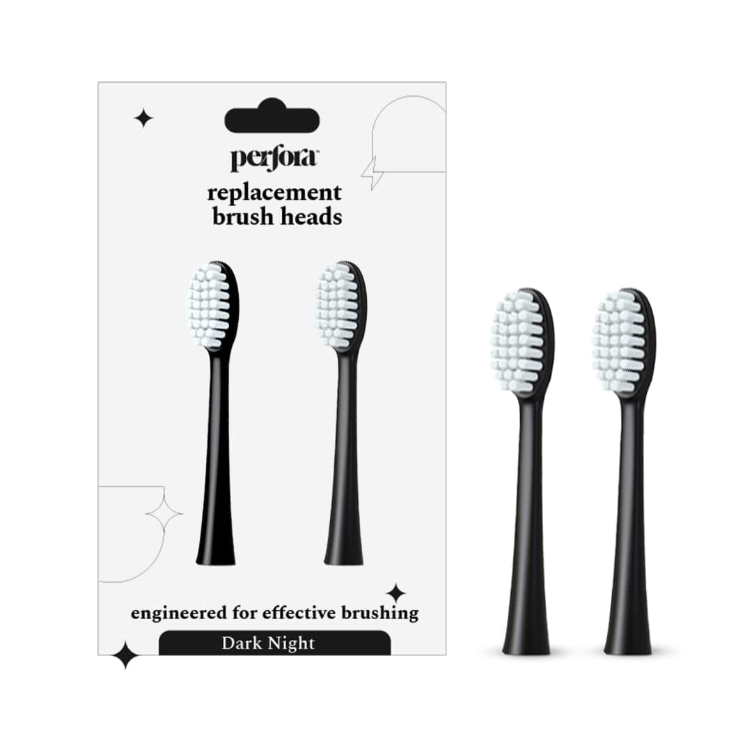 Perfora Replacement Brush Heads For Perfora Electric Toothbrush Model - 002 | Effective Brushing & Superior Plaque Removal For Healthier Smile | Lightweight With Soft Bristles | Dark Night | Pack of 2