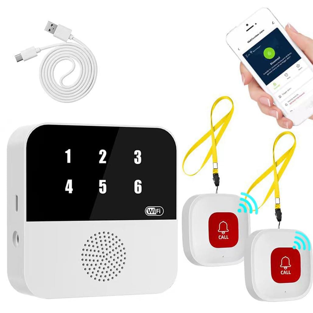 GraGra Wireless Caregiver Pager Call Button for the Elderly, Call Bell for the Elderly, Alert Call Buttons System for Elderly Patient Disabled Monitoring (2 Call Buttons + 1 Receiver)
