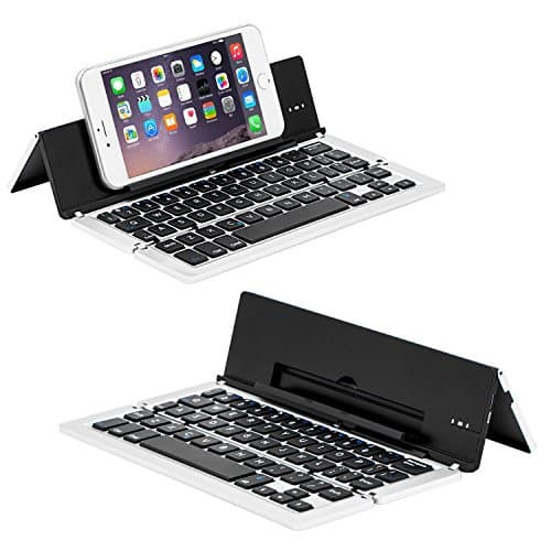 Foldable Bluetooth Keyboard, Tecomax F18 Bluetooth 3.0 Universal Portable Wireless Keyboard with Kickstand for iPad iPhone IOS, Android, Smart Watch, Tablet - Silver