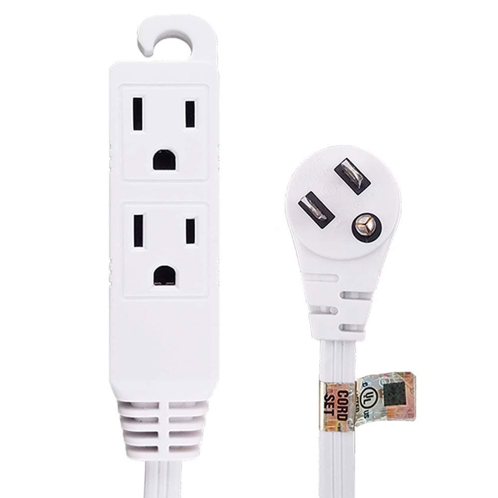 Uninex Flat Angle Plug Extension Cord 16/3 Grounded 3-Outlet Tap 6-Foot White UL Listed