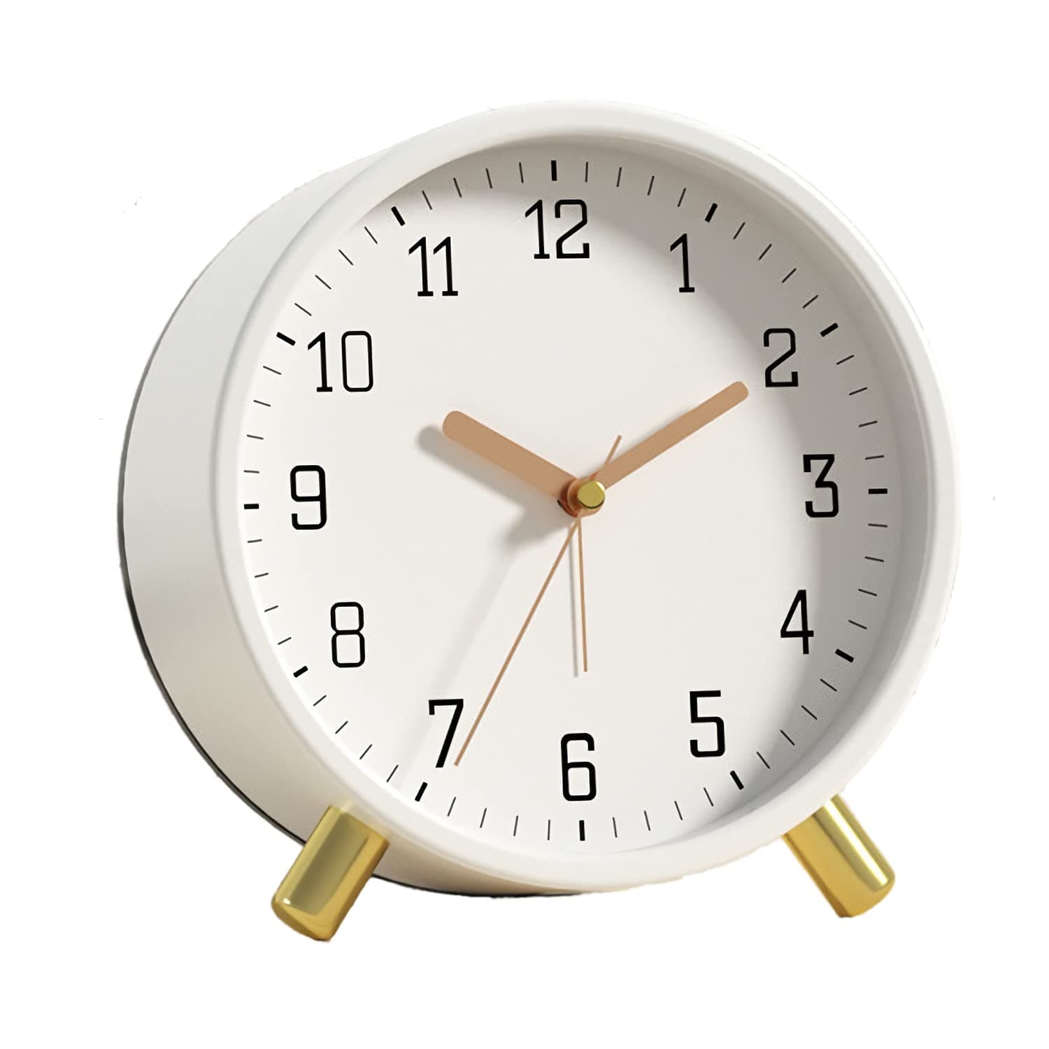 Alarm Clock with Backlight, 4.5 inches Bedside Analog Non-Ticking Silent Small Desk Clock with Arabic Numerals, Battery Operated Round Table Clock for Living Room, Bedroom (White)