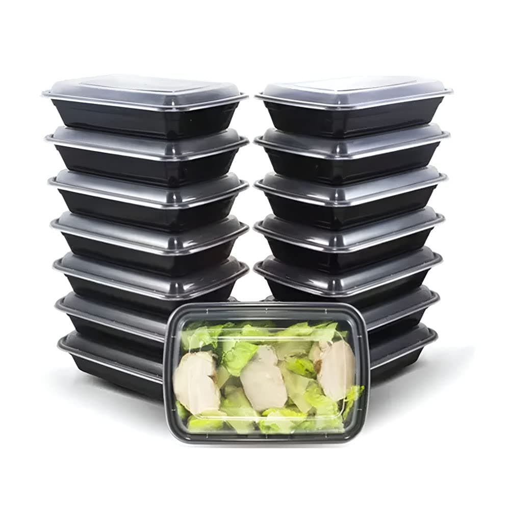 SJ TRADERS Meal Prep Containers Reusable – 1 Compartment, 28 Oz BPA Free Stackable Lunch Boxes with Airtight Transparent Lids, Microwave, Freezer and Dishwasher Safe (15 Pack)