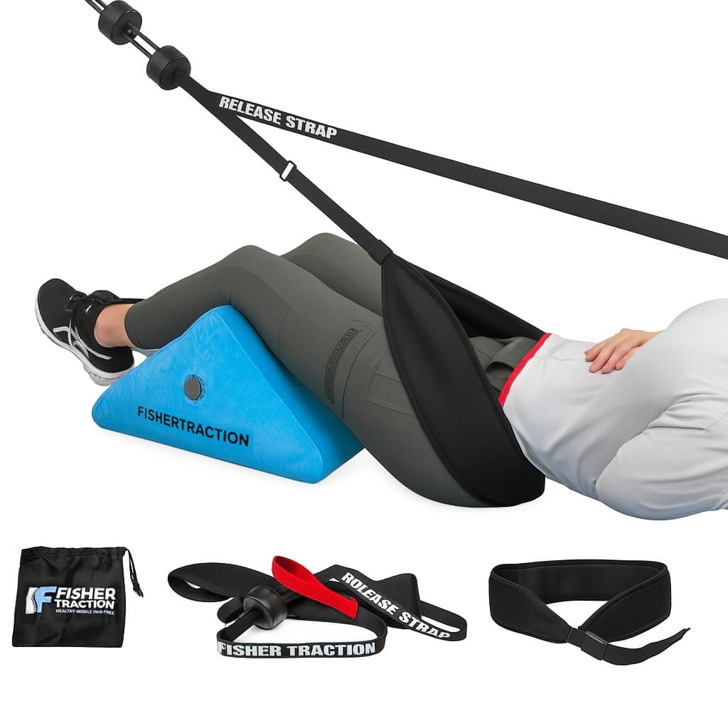 Lower Back Decompression Device – Lumbar Traction for Spinal Decompression – Patented Stretcher Strap Release for Spinal Rehydration – Lightweight & Portable (Under 230 lbs)
