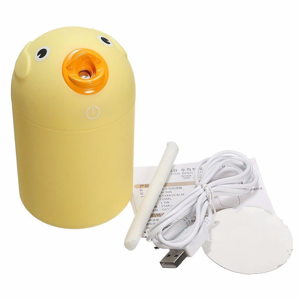 Mini Cartoon USB Bottle Cap Humidifier Home Car Air Diffuser Mist Maker Decor (Yellow Bird)