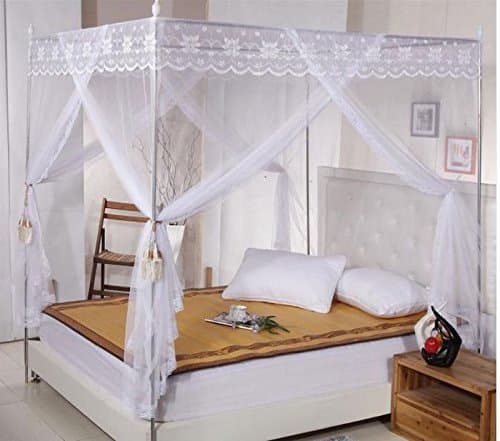 White Lace Luxury 4 Post Bed Canopy Mosquito Net Set Frame Twin