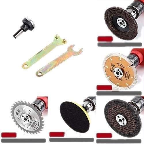 toolfi Electric Drill Variable Angle Grinder Connecting Rod Round Handle Converter with 1pc Wood,Marble Blade,Flap Disk for Paint Remover,Sanding disc,Iron Grinding Wheel