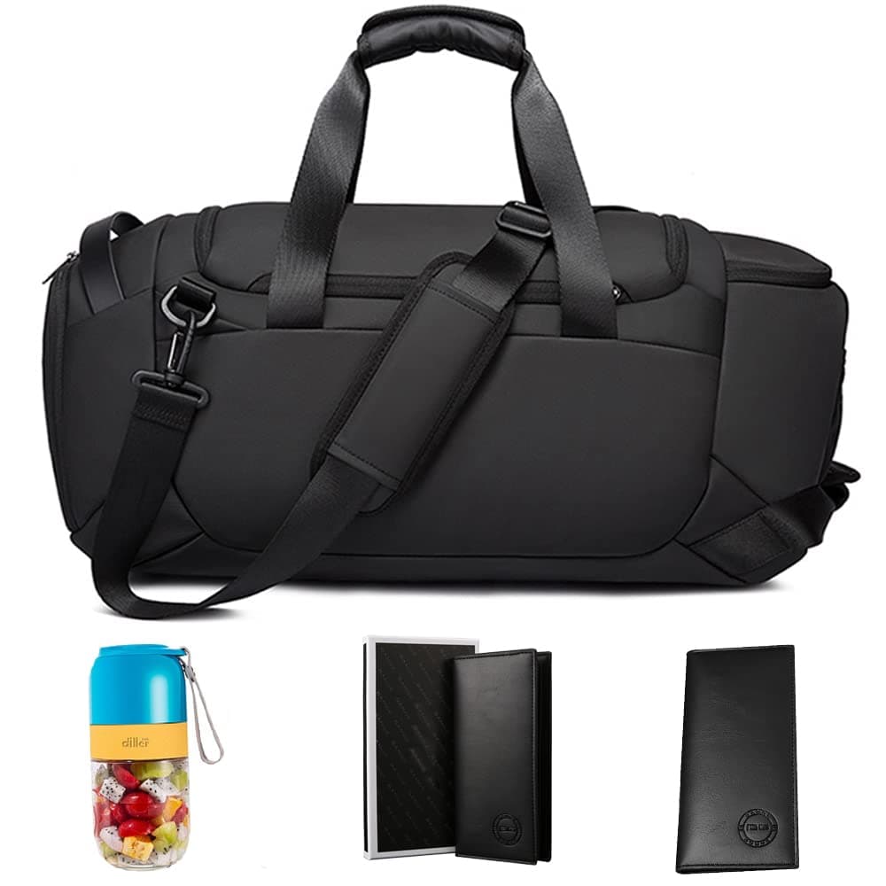 Duffle bag men (Include two gifts), two compartment: one for shoes, one for wet items with antibacterial YPU material, Swim, sports,Travel &Yoga -Waterproof-(20 inch/31 L) -black.