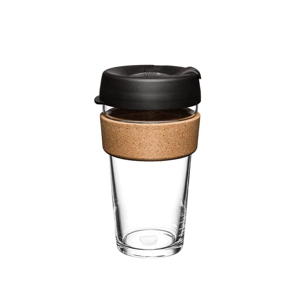BCBLA16 Black Brew, Reusable, Tempered Glass Cup with Cork Band, 16 Ounces